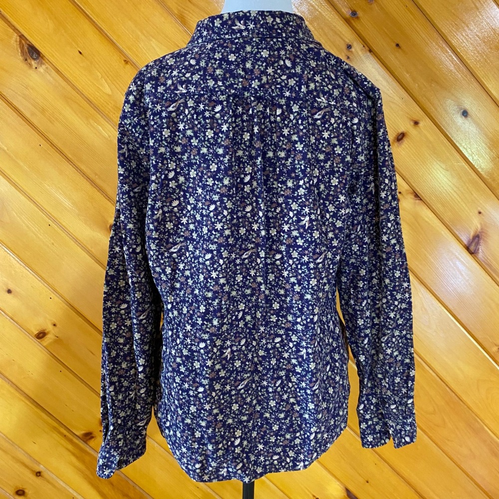 L.L. Bean Floral Bird Cotton Corduroy Button Down Shirt cottagecore Boho - Picture 7 of 7